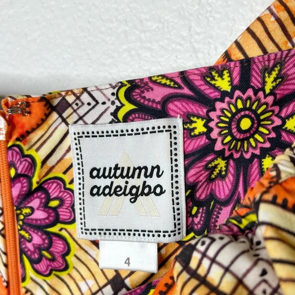 Autumn Adeigbo Cut Out Midi Chioma Ruffle Dress in Orange Base African Floral - Picture 9 of 11